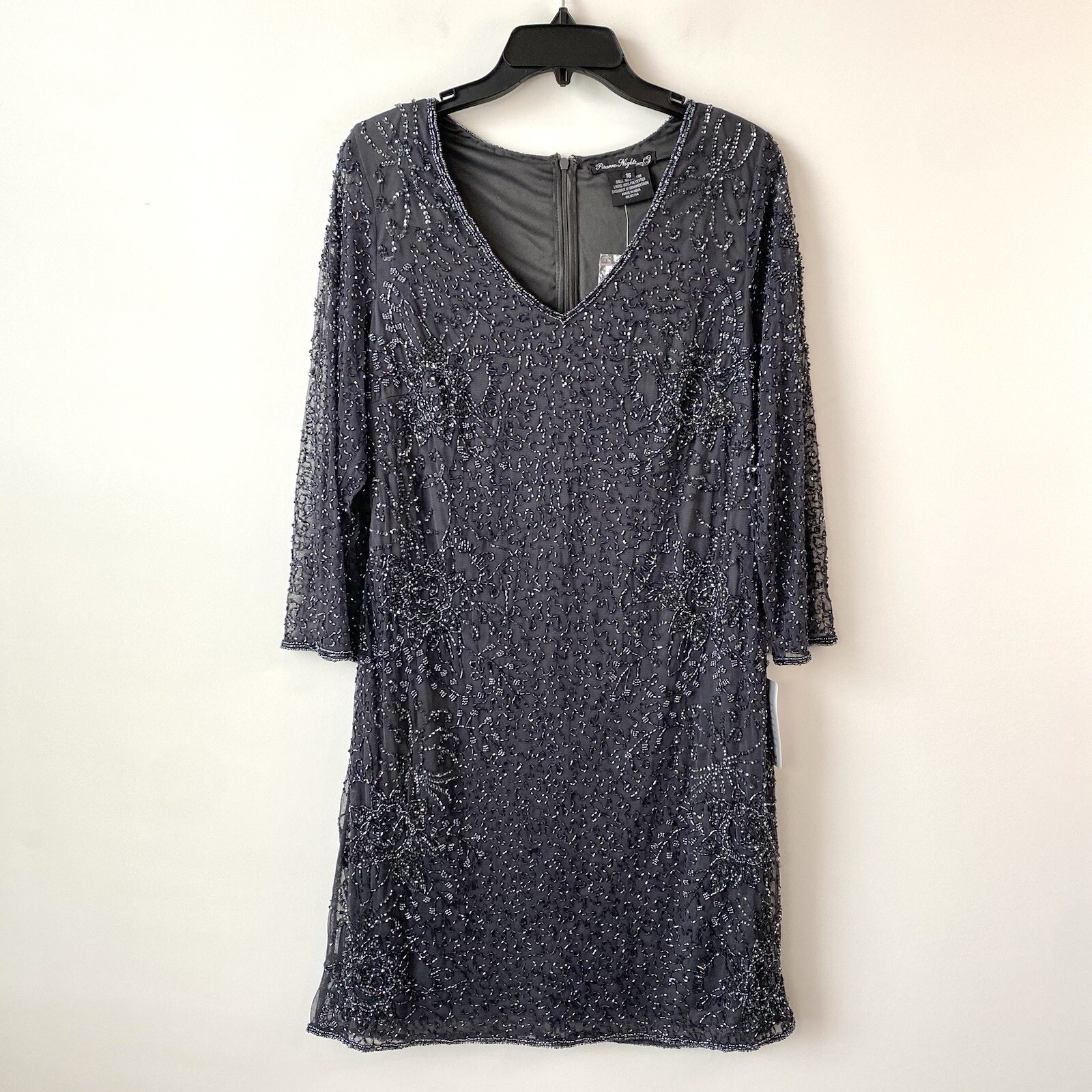 Pisarro Nights Beaded Sequins Mini Dress Slate 16