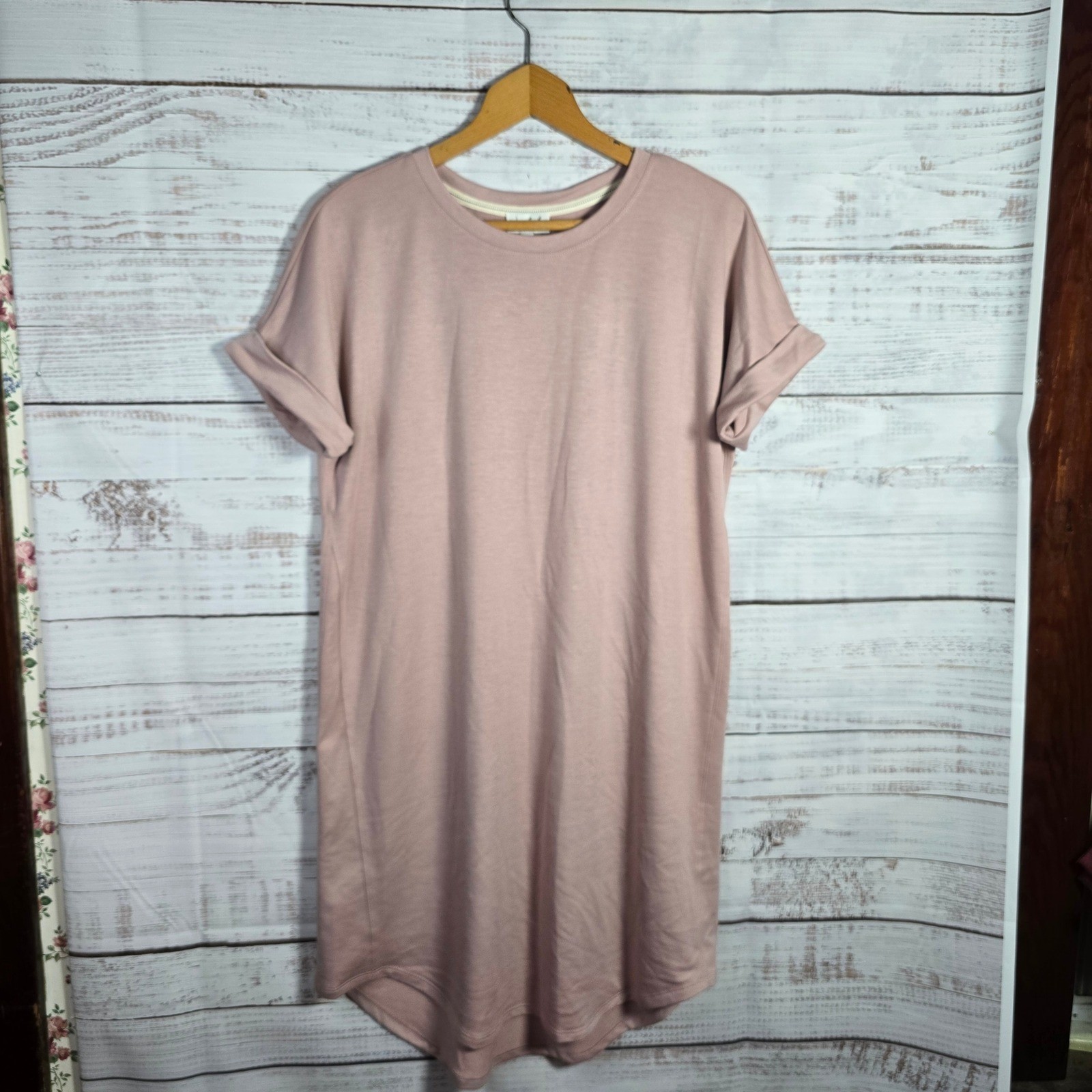 Wonderly Almost Pink T-Shirt Dress Rolled Sleeve Midi Dress NWT Small