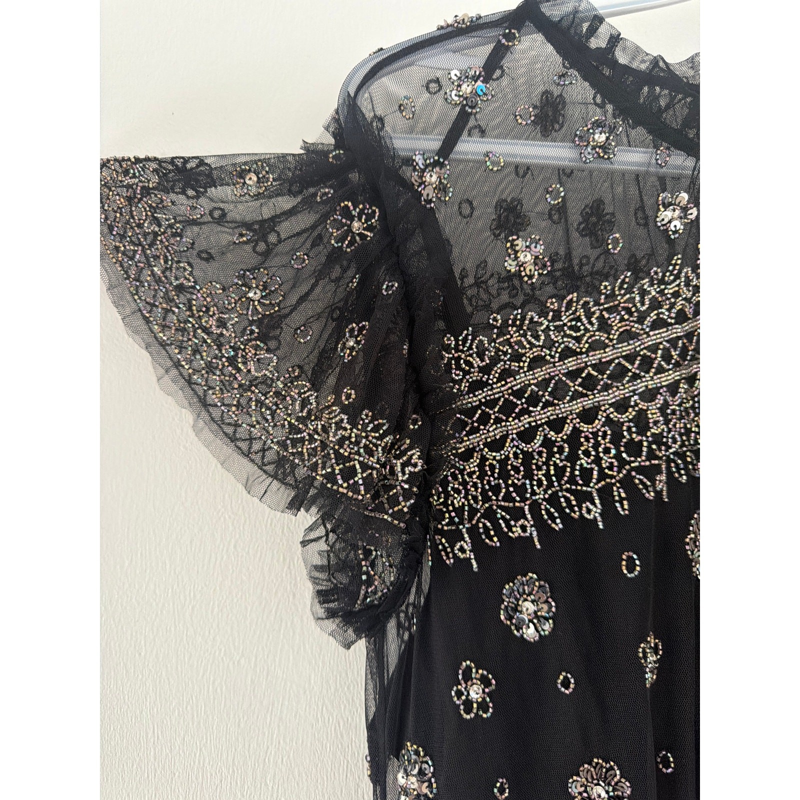 Needle & Thread Black Andromeda Embellished Tulle Mini Dress Black Sz US 8