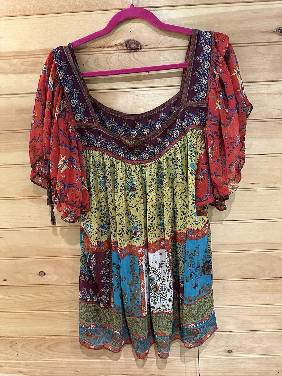 Womens Floral Patchwork Boho top
