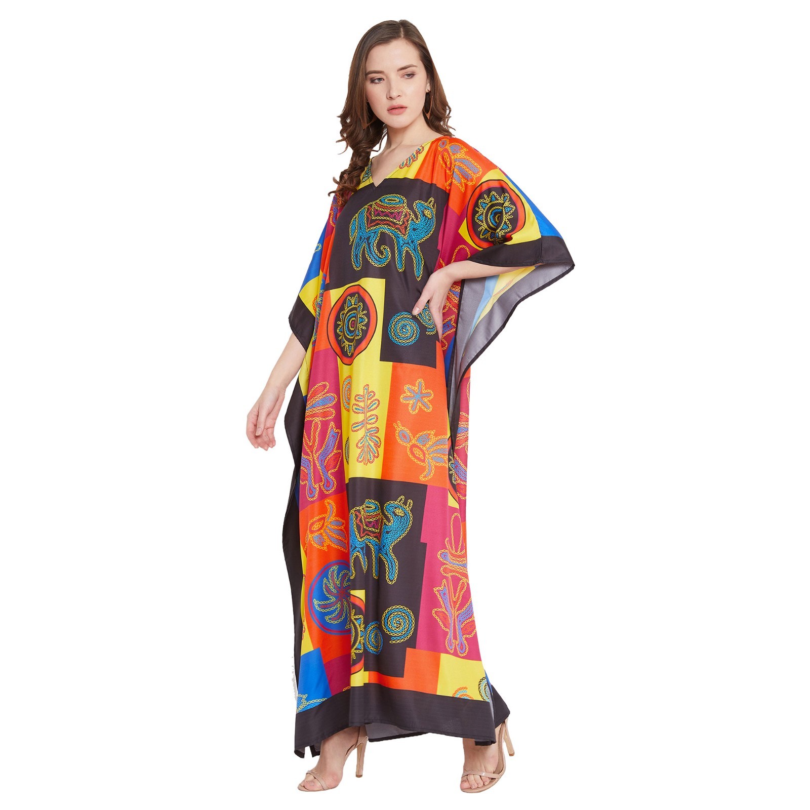 Women Plus Size Kimono Sleeves Kaftan Boho Loose Long Maxi Dress Beach Cover Up