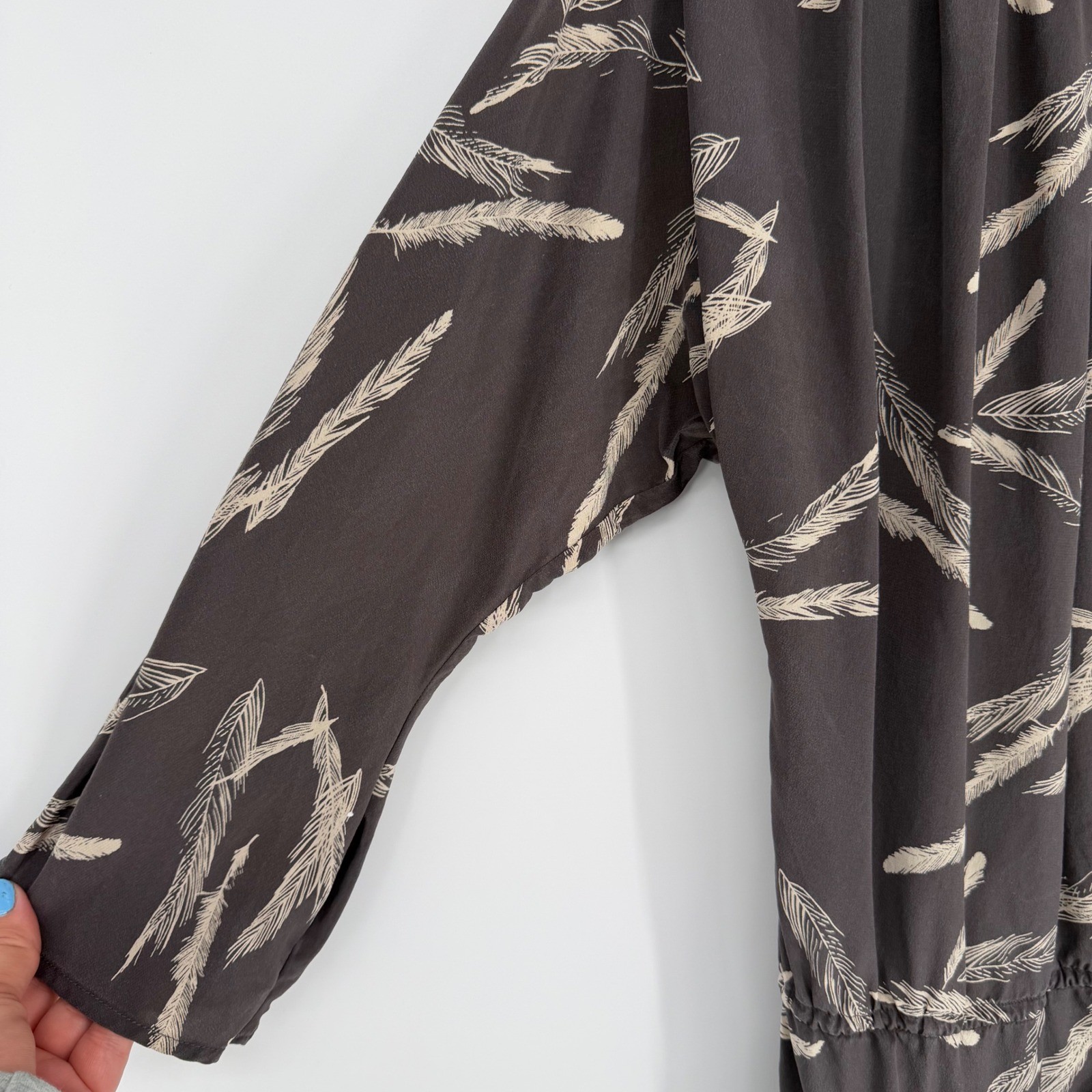 ULLA JOHNSON SILK MINI TUNIC DRESS SIZE 4 FEATHER PRINT BOHO CHIC – NOTE FLAW
