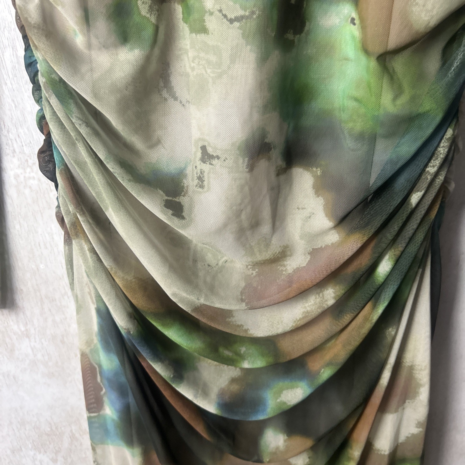 Zara Long Tie-dye Tulle Green Dress Size Medium New with Tags (J)