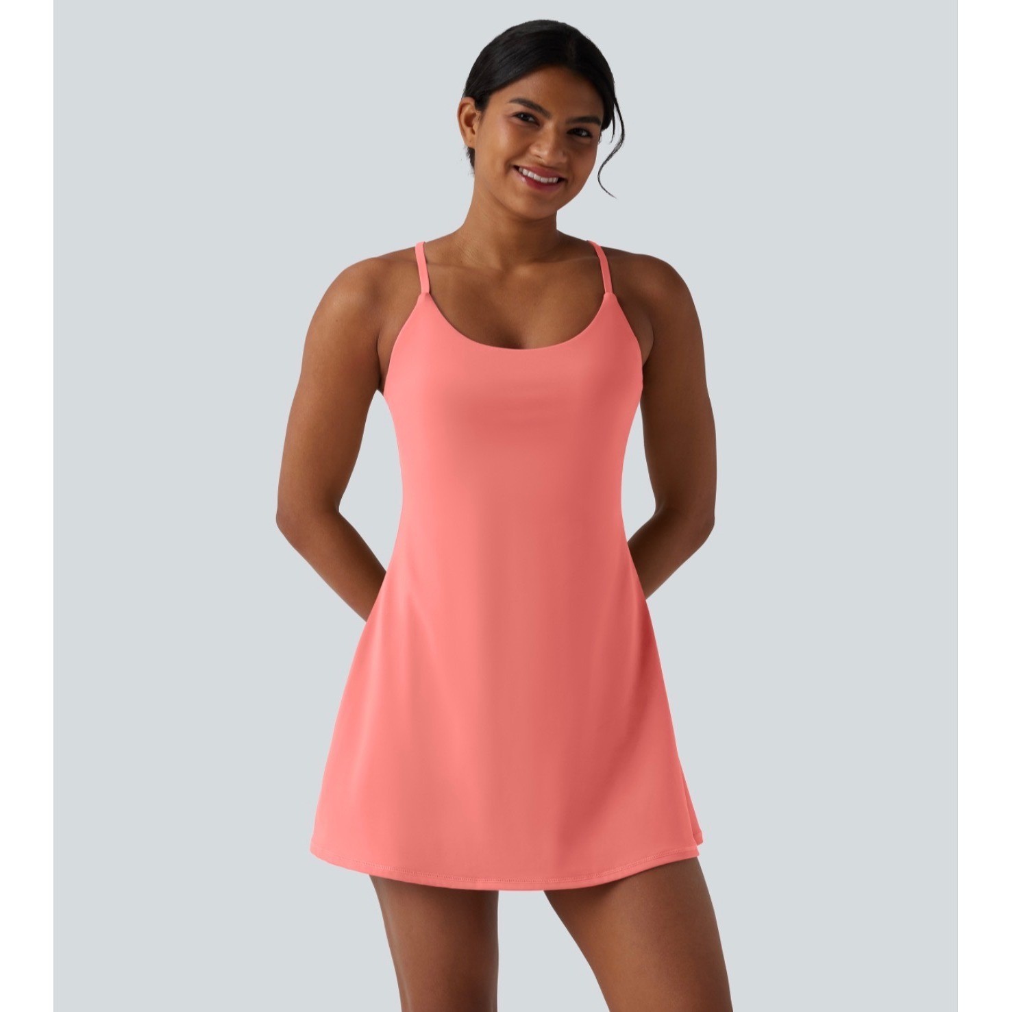 Halara Easy Peezy Plush Tummy Control Active Dress Pockets Pink Large New