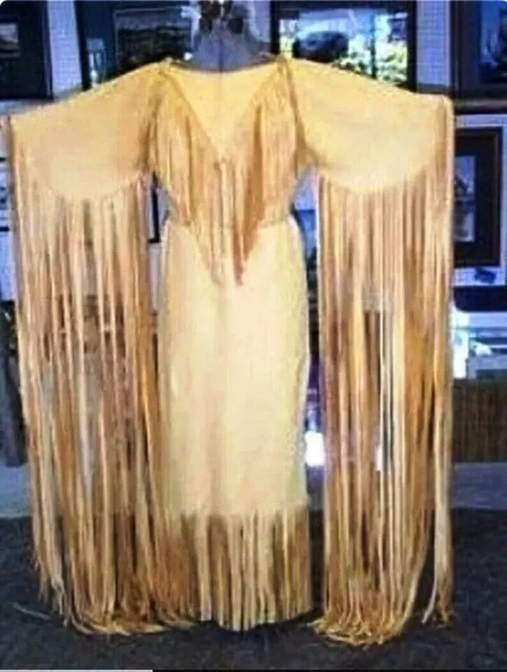 Women’s Leather Handmade Long Fringes Wedding Dress Powwow Regalia
