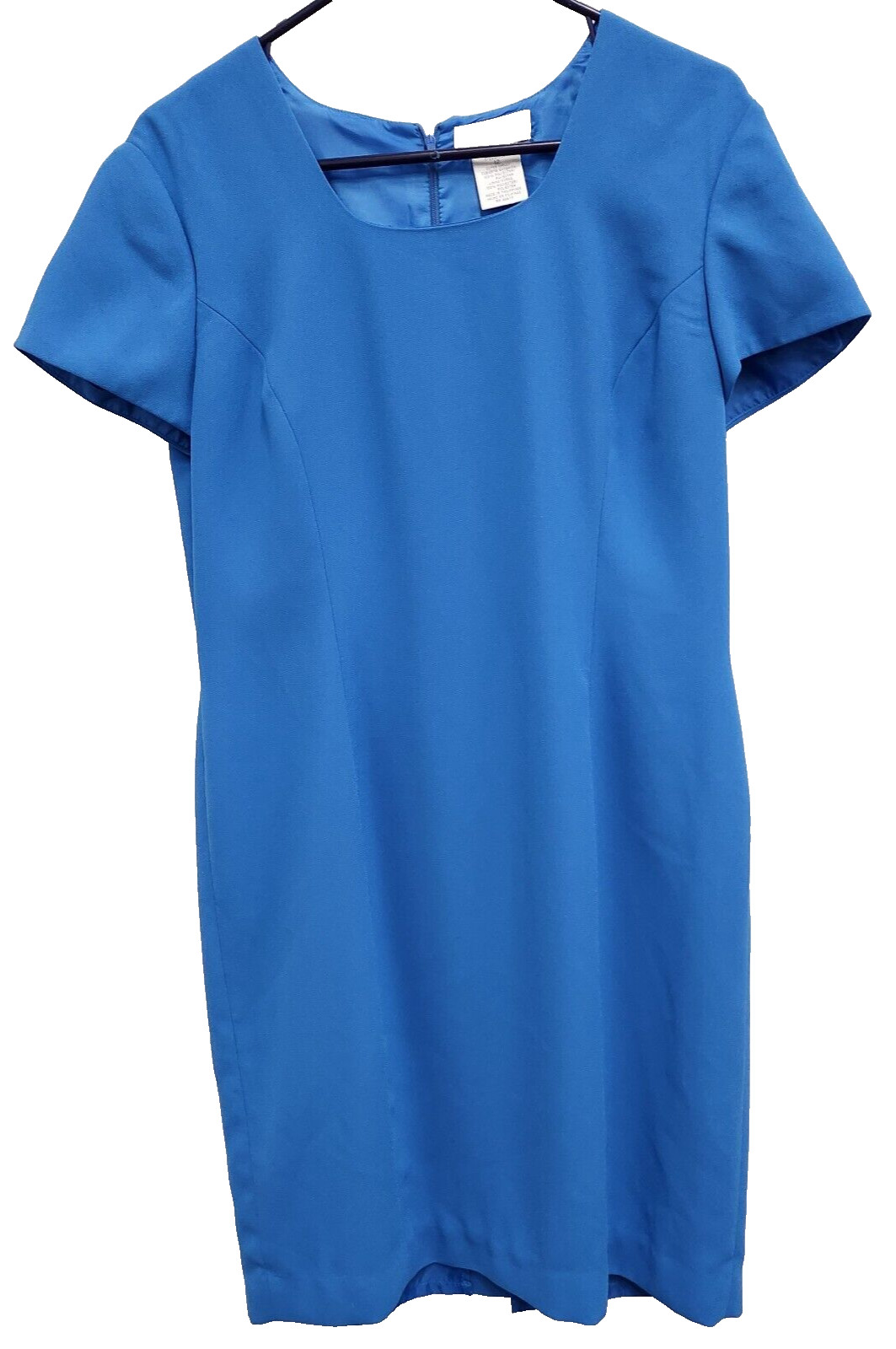 Worthington Womens Sheath Dress 12 Blue Short Sleeve Midi Carrier Modest