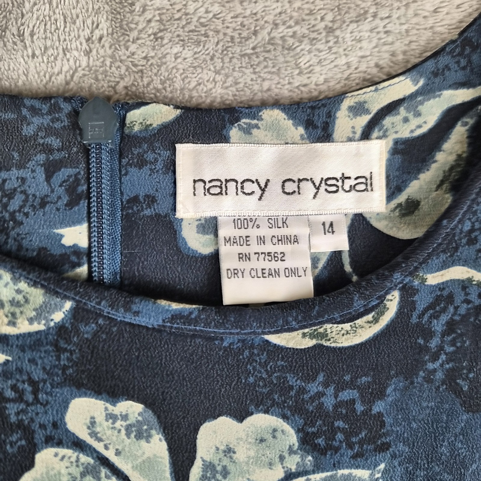 Nancy Crystal Midi Dress Medium Navy Blue Floral Silk Sleeveless Event Party