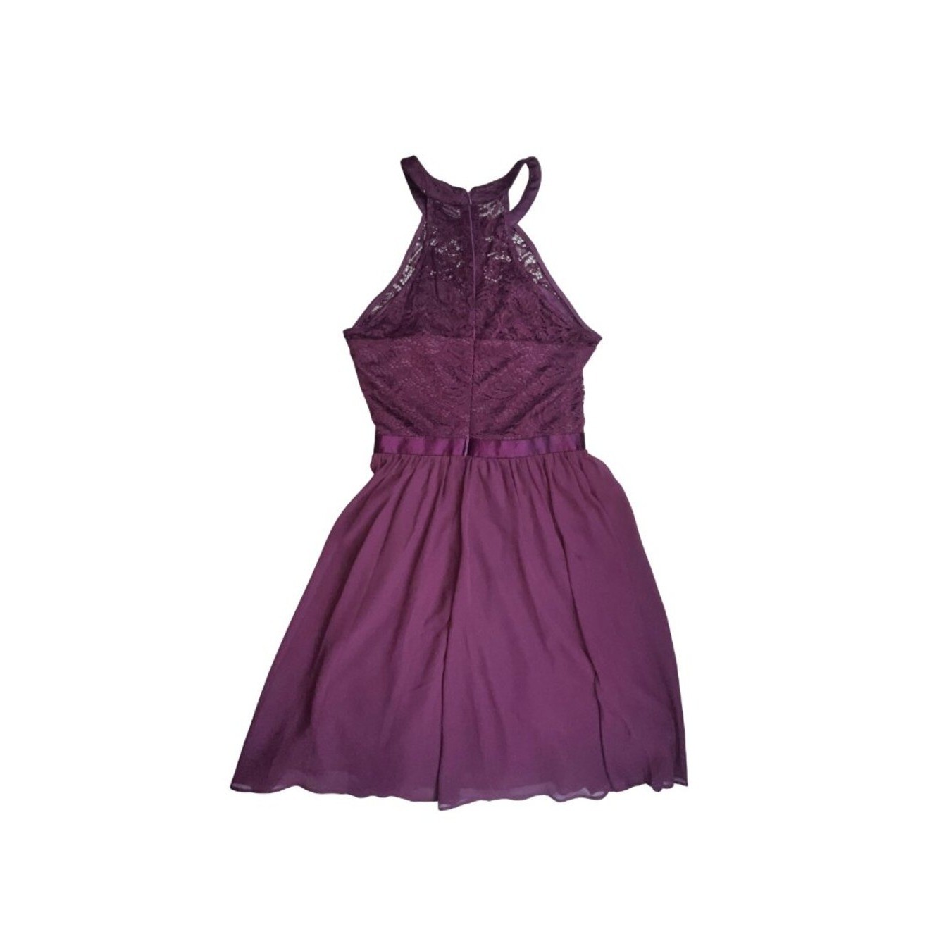 Wedtrend Purple Lace Halter Chiffon Fit Flare Cocktail Dress Womens Small
