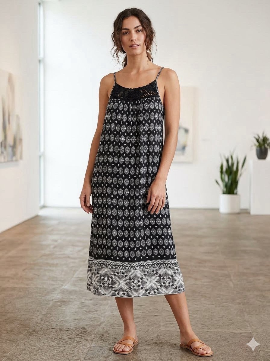 Lagaci Chasing Paradise Women’s Crotchet Panel, Spaghetti Strap Dress Size XL