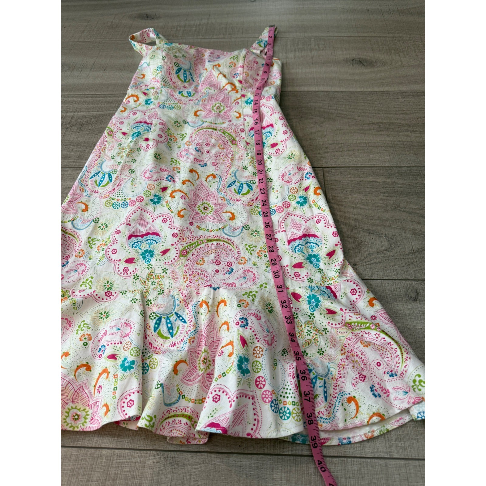 Karin Stevens Y2K Paisley Cotton Sundress Pink Floral Ruffle Hem Size 10