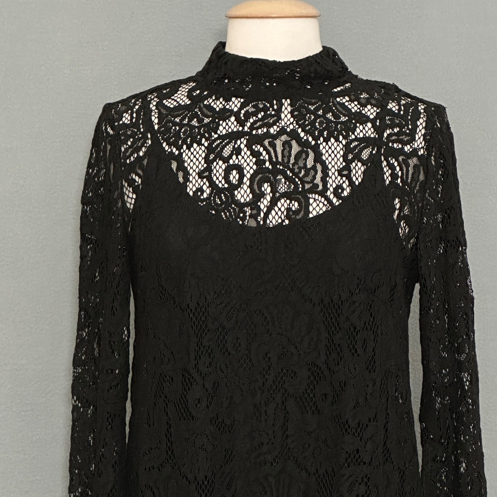 Gothic Dark Romantic Womens Dress S Black Crochet Lace Cocktail Whimsigoth LBD