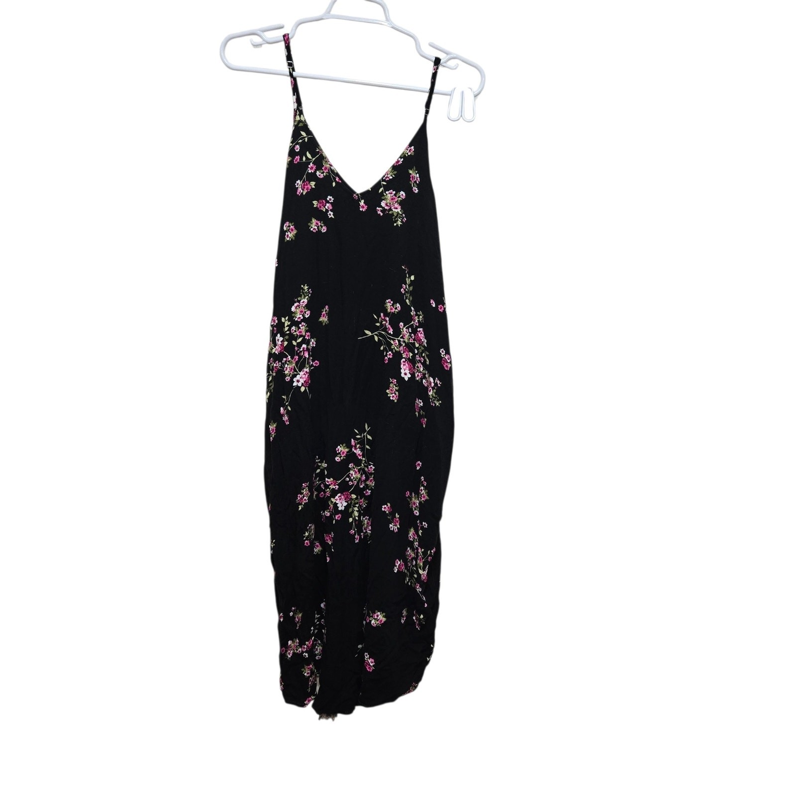 Love Stitch Floral Midi Dress Black Pink Boho Swing Dress M/L