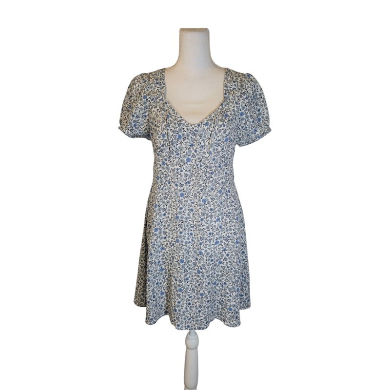Cotton On Ditsy Floral Mini Dress Size XS White Preppy Cottagecore Lagenlook