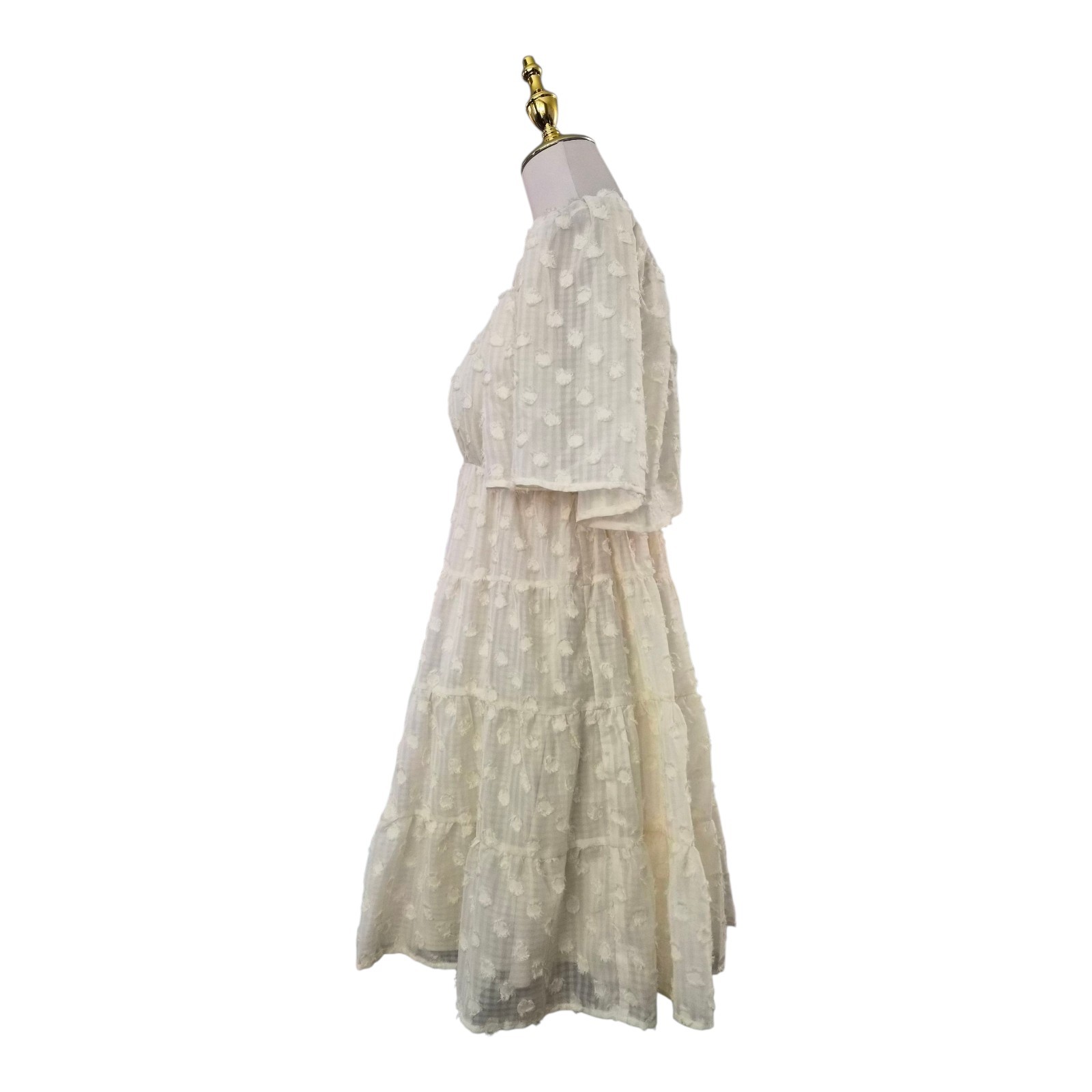 A. Calin by Flying Tomato Ivory Swiss Dot Tiered Babydoll Dress Women’s Size M