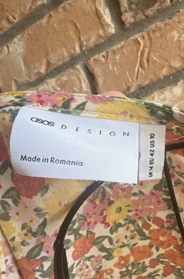 ASOS DESIGN Womens Dress UK14 US10 Floral Yellow Pink Cottagecore