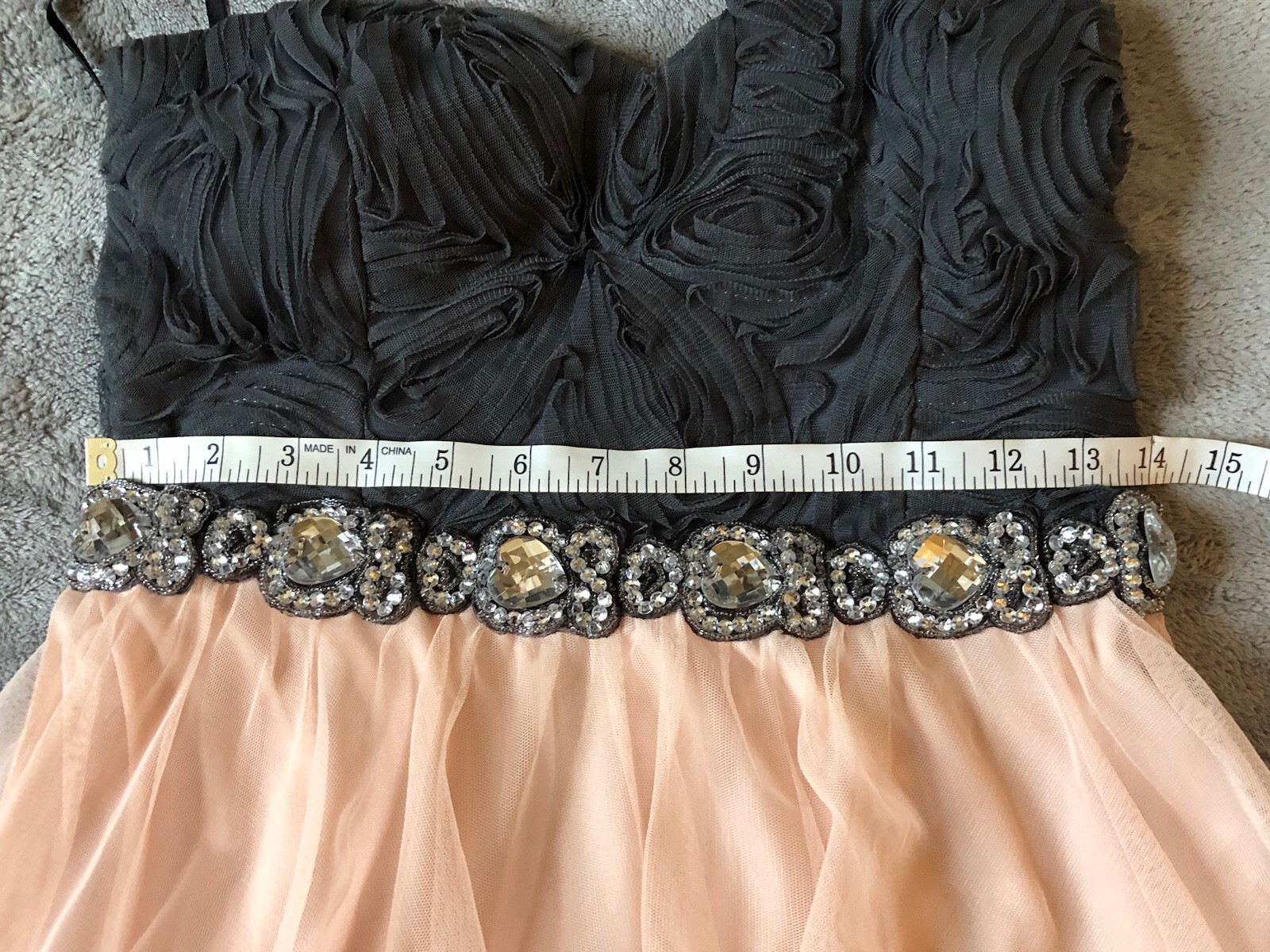 Deb Pink Gray Rhinestone Fem Ballet Fairy Core Strapless Mini Altered 28” Bust