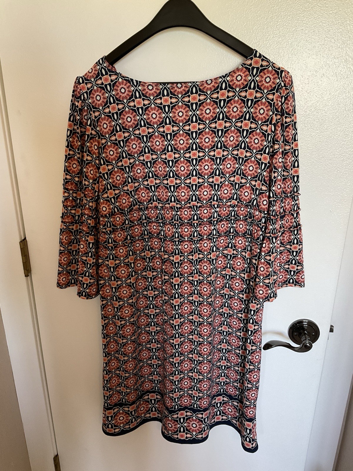 Max Edition Womens M/L Multicolor Geometric V-Neck Bell Sleeve Shift Dress