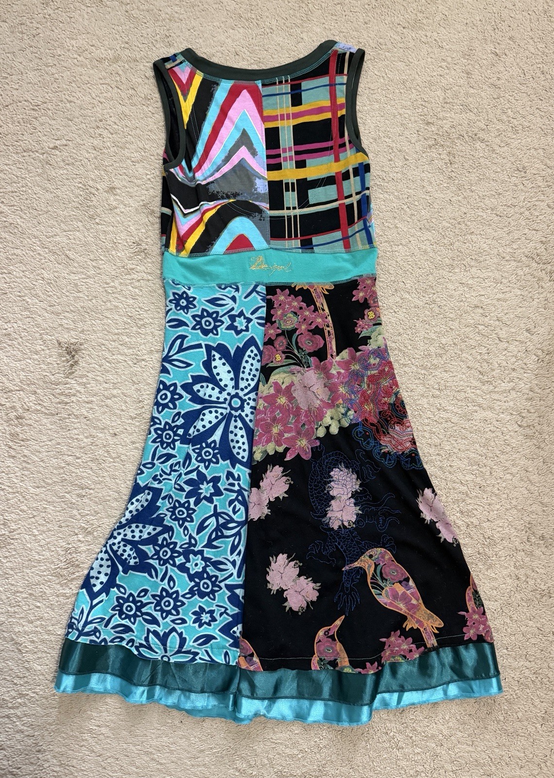 Desigual Multicolor Patchwork A-Line Sleeveless V-Neck Knee Dress Cotton M