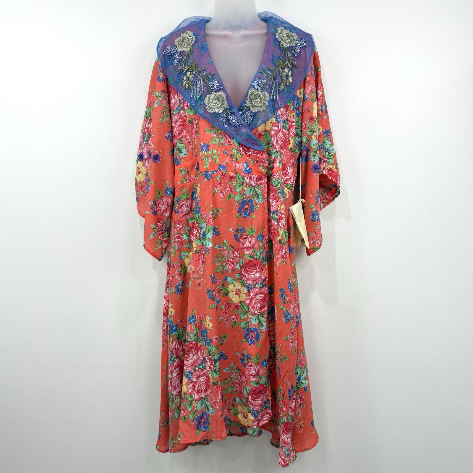 Aratta Silent Journey Kimono Dress XL NWT Thousand Kisses Boho Flower Child Bead