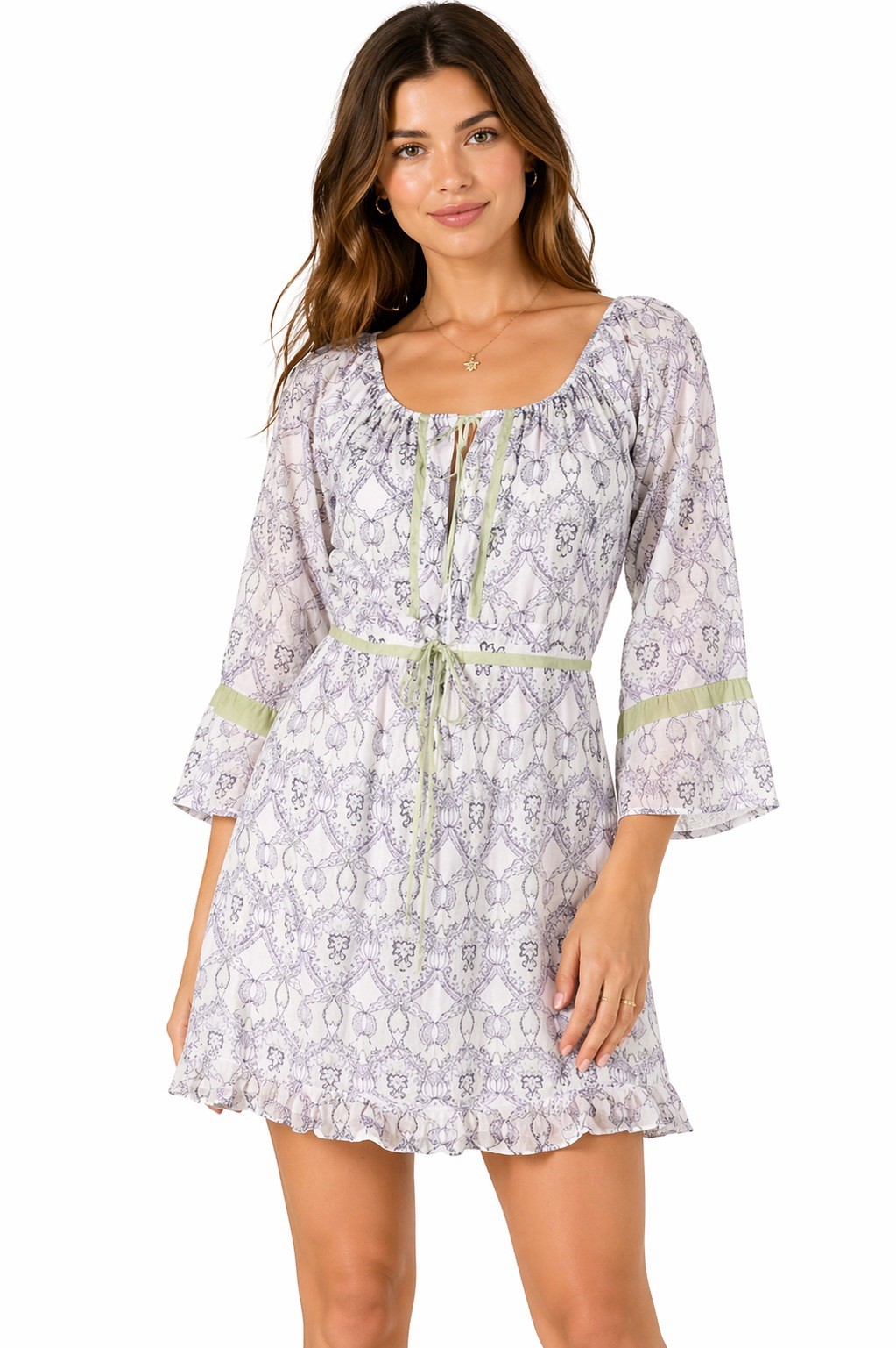Lolita Jaca St Barth Cotton Tunic Dress Boho Peasant Print Mini Size S Romantic