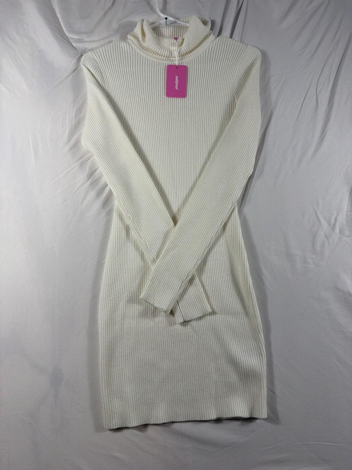 Edikted Cream Ribbed Turtleneck Sweater Dress XS
