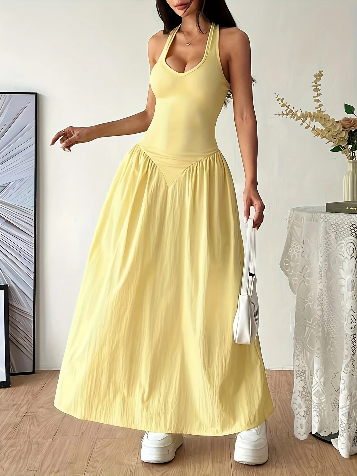 Womens Halter Maxi Dress Sleeveless V Neck Backless Boho Summer Sun Dress