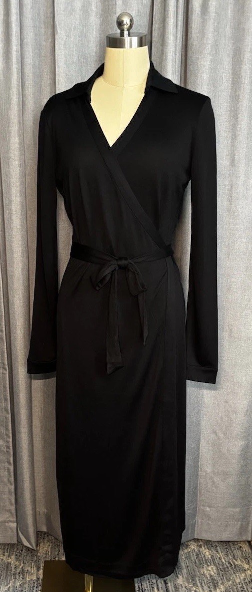 NWT QUINCE 100% SILK JERSEY MIDI WRAP DRESS Size Small Black MSRP $150