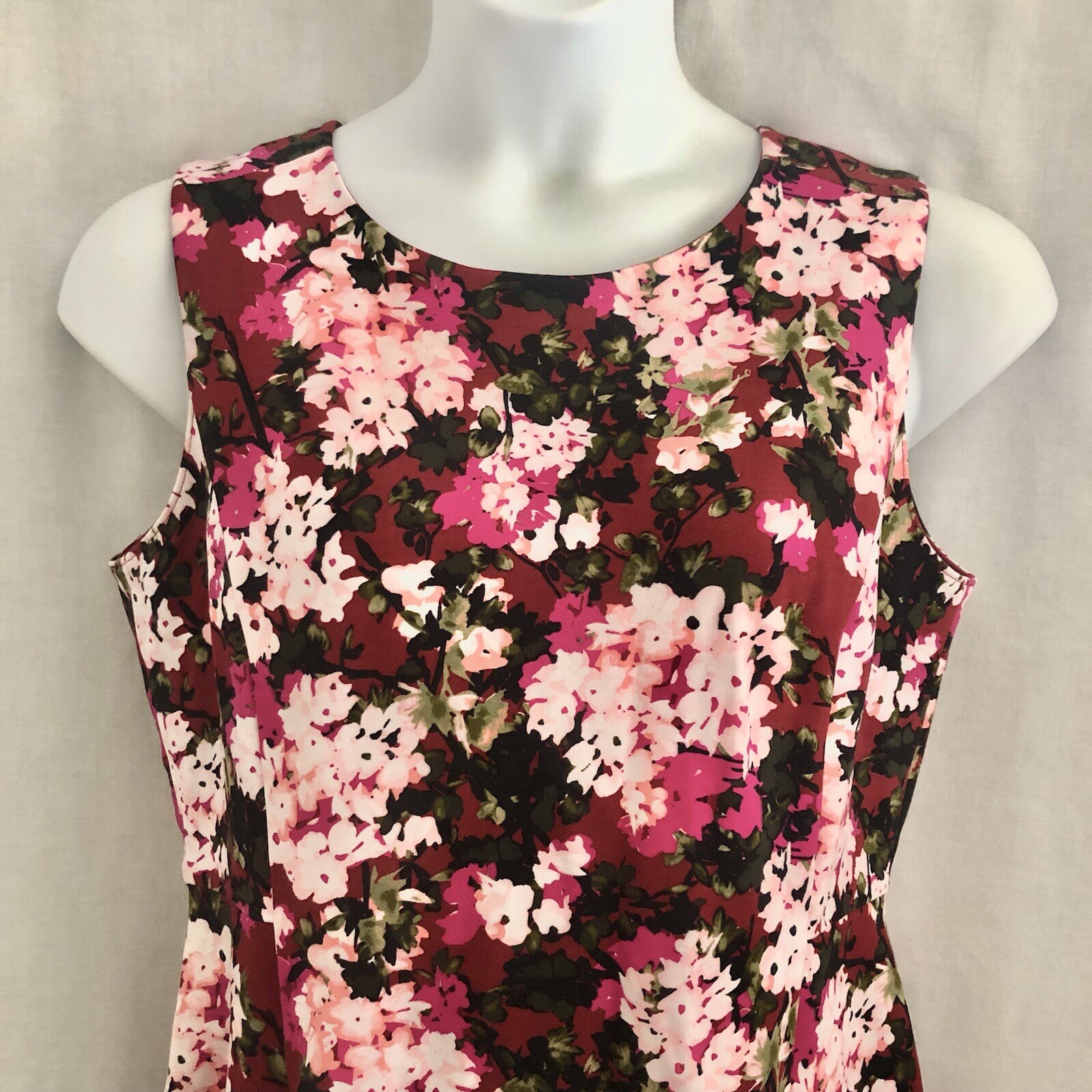 Lands End Floral Sleeveless Sheath Shift Dress Size 14P Rayon Stretch