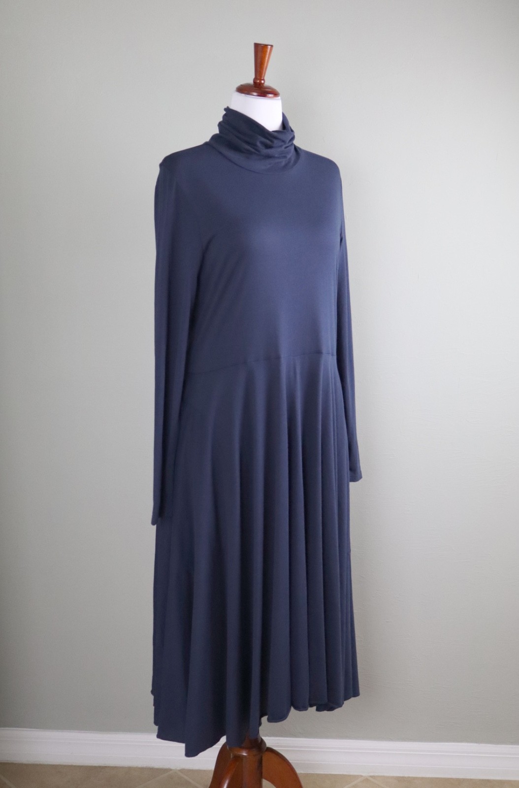 PERUVIAN CONNECTION NEW $169 Solid Navy Ariana Midi Turtleneck Dress Size XL