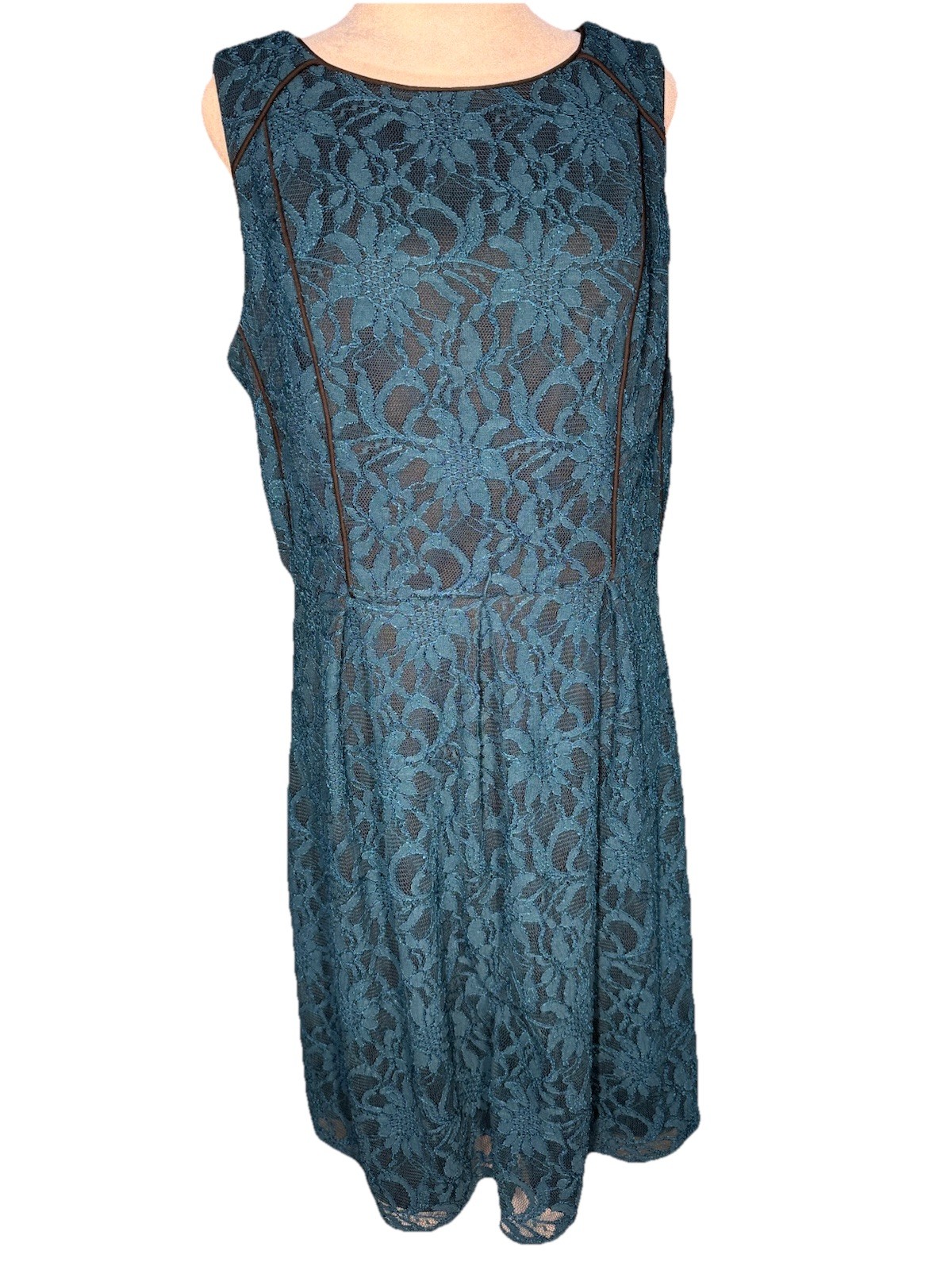 S.L.Fashions Teal Lace over Black Sleeveless Dress Size 12