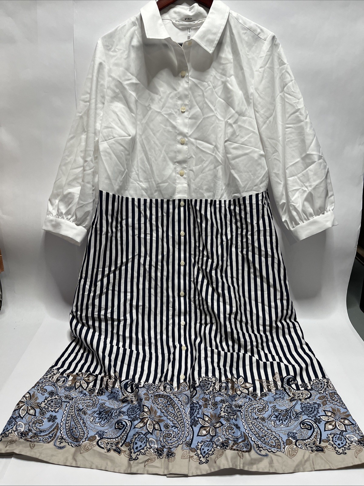 Foxcroft Esther Belted Stripe & Paisley Print Shirtdress Plus Size 1X (no Belt)
