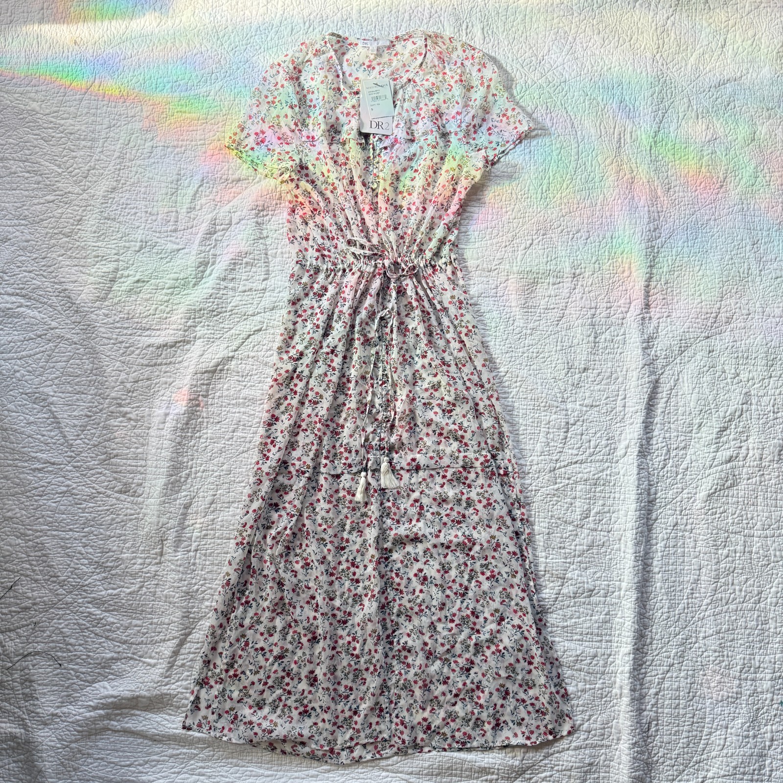 NWT DR2 Garden Party Ditsy Floral Sheer Dress Duster Cardigan Size S Cottagecore