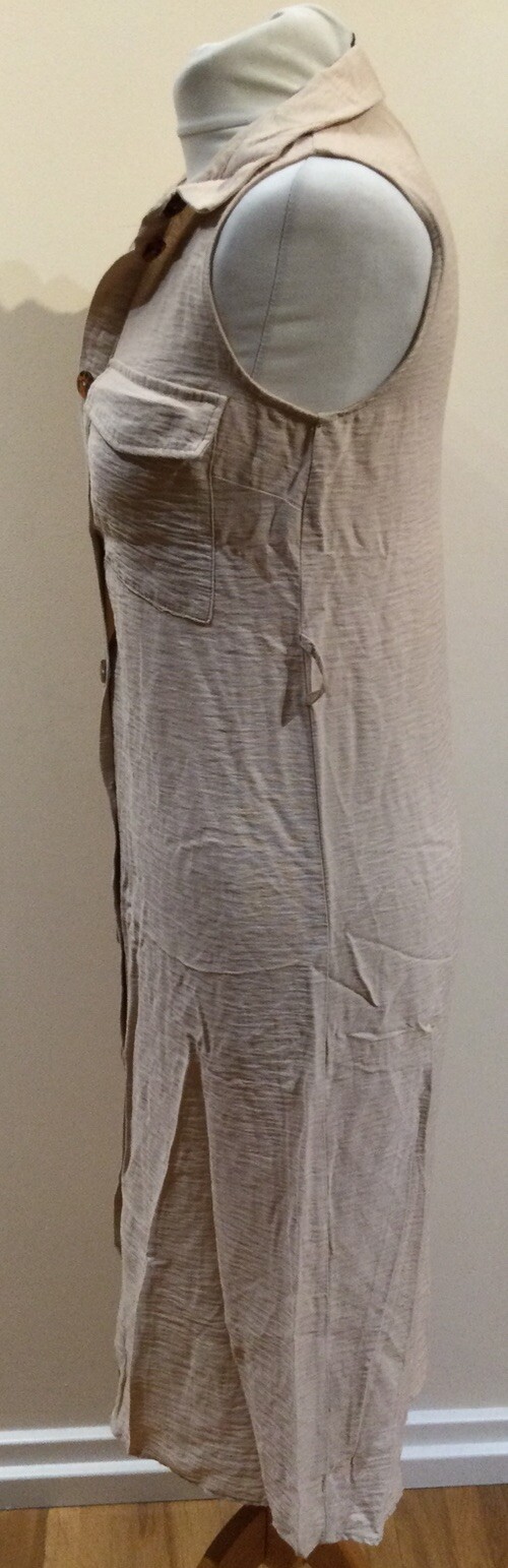 PRIMARK Beige Sleeveless Collared Full Button Fastening Dress U.K. 8. FREE P&P