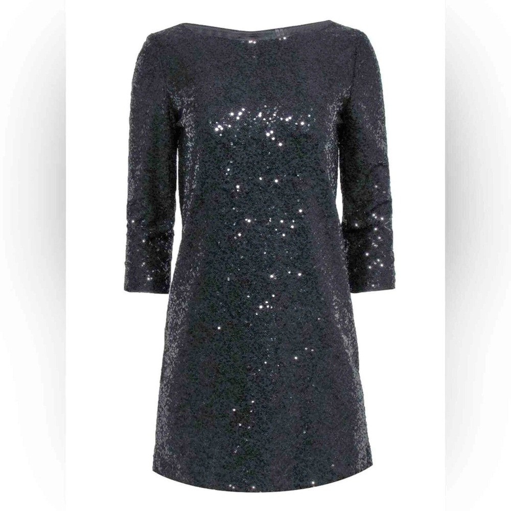 Tahari Blue Sheath Cocktail Dress with Cuffed Sleeves