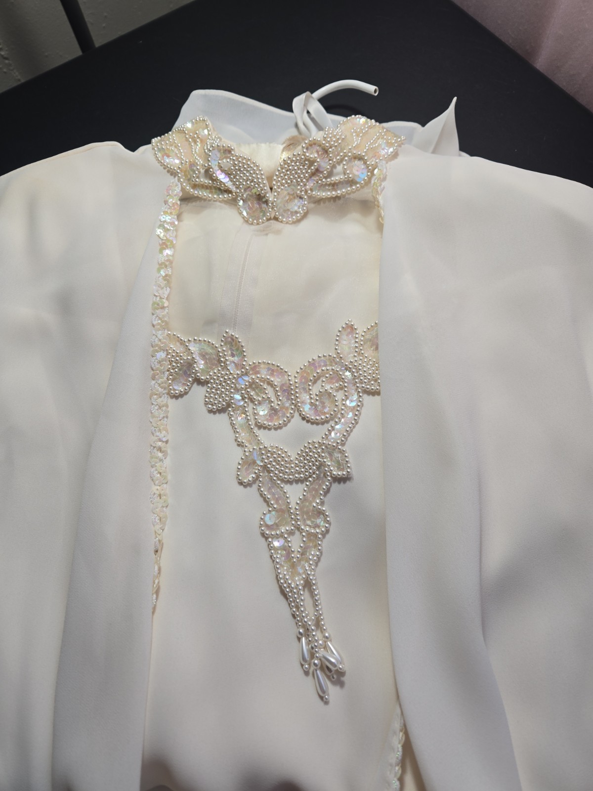 Patra Exquisite Ivory Beaded Sequin Flowy Evening Dress Size 14