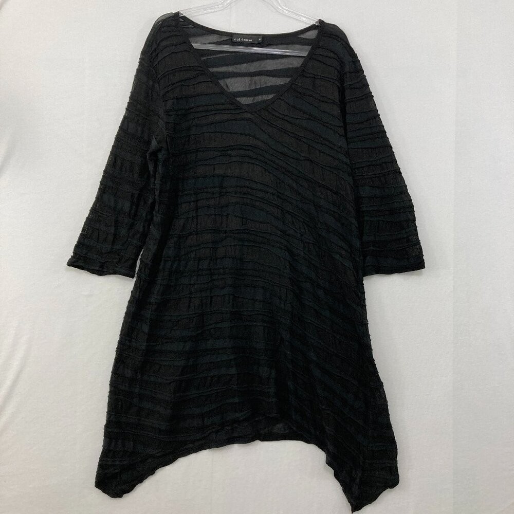 Cut Loose size Small Black Mesh Striped Artsy Abstract Lagenlook Dress/Tunic