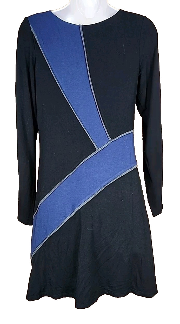 Decode 1.8 Shift Jersey Dress size S Lined Blue Black Gray Piping Art To Wear R3