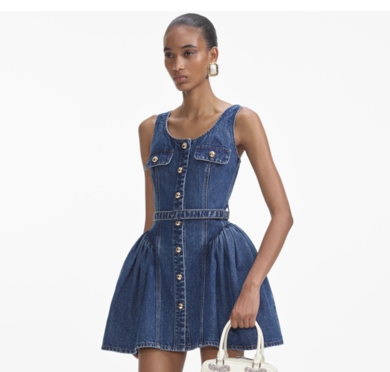 Self-Portrait Womens New Retro Sweet Waist Fluffy Sleeveless Denim Dress 2025