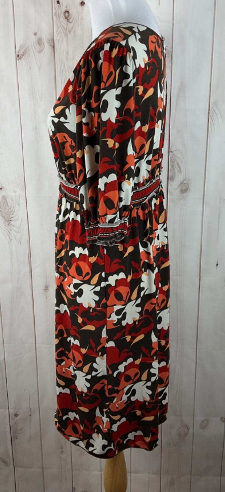 Max Edition Multicolor V-Neck Faux Wrap 3/4 Sleeve Ruffle Midi Dress Size XL