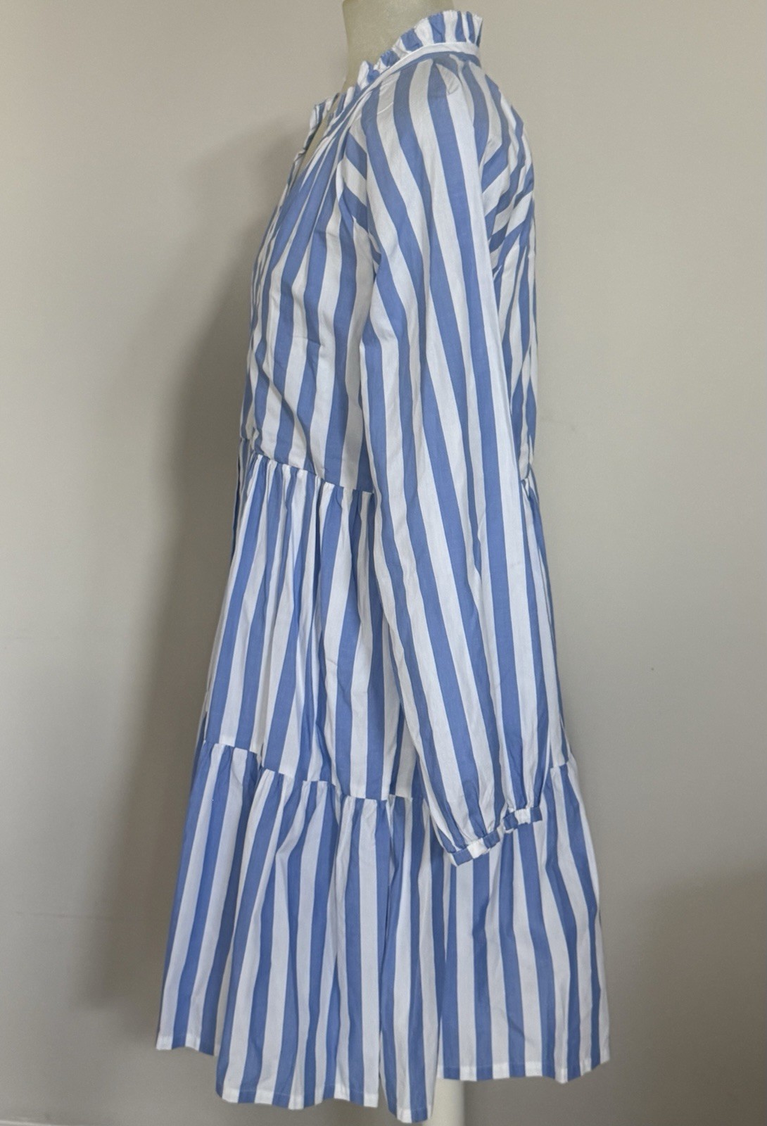 J. Crew SMALL Blue White Tiered Cotton Poplin Dress in Barrie Stripe
