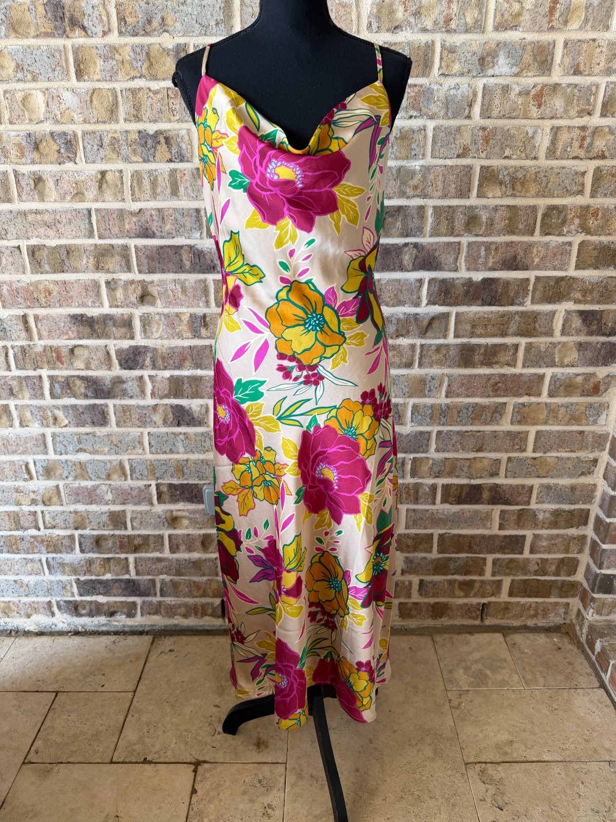 Inspired Hearts drape front slip dress floral pattern sleeveless colorful