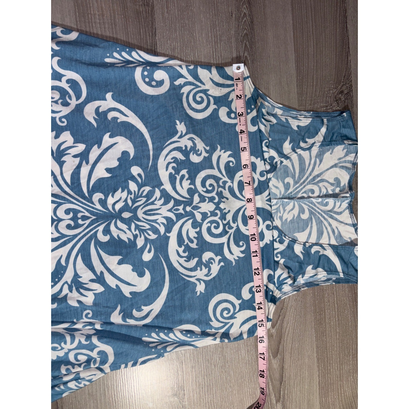 Coastal Damask Scroll Print Sleeveless Swing Dress with Pockets S Beach Festival