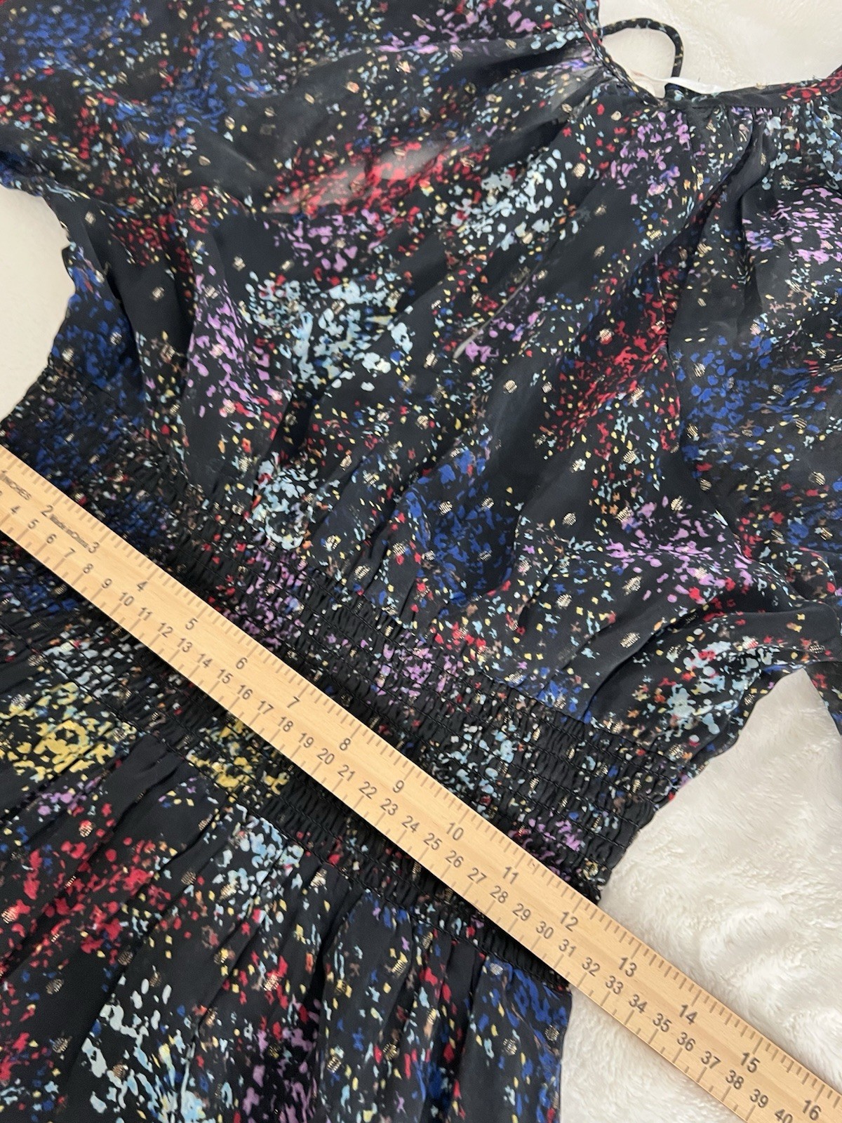 Free People Anna Multi Colored Metallic Mini Dress Printed Smocked Size XS