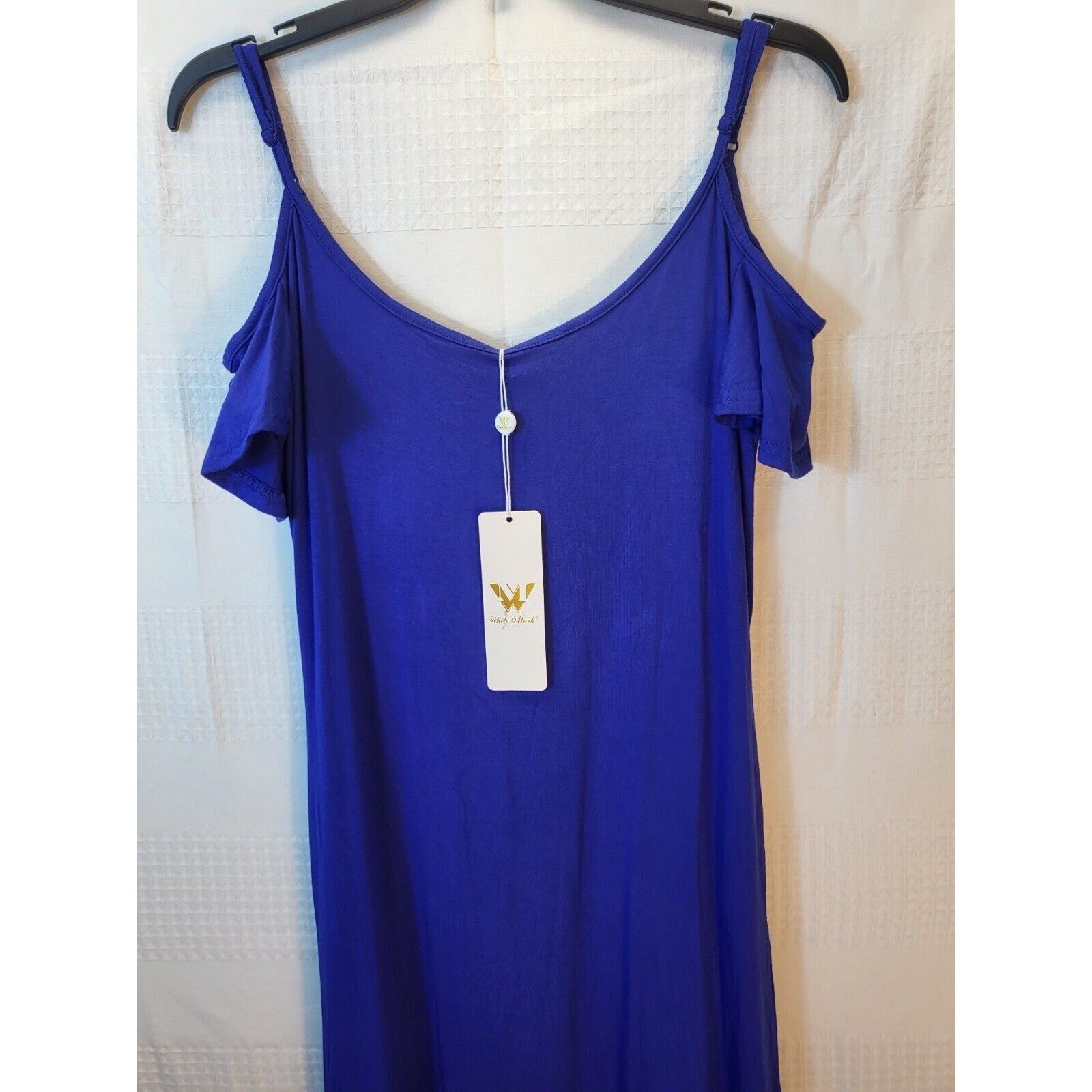 White Mark Dress Medium Cold Shoulder Blue Maxi Ruffle Cap Sleeve Double Slit