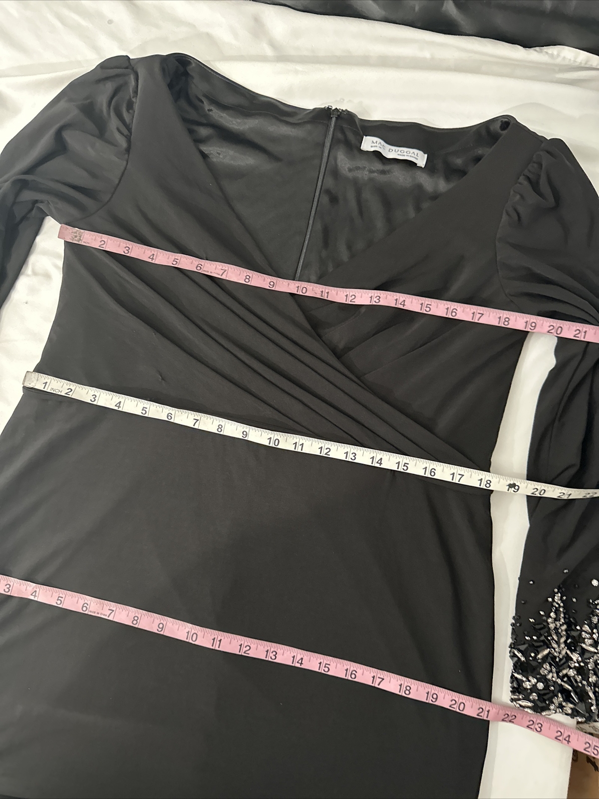 NWD $498 Mac Duggal [ 14 ] Beaded Cuff Long Sleeve Wrap Over Trumpet Gown #G1993