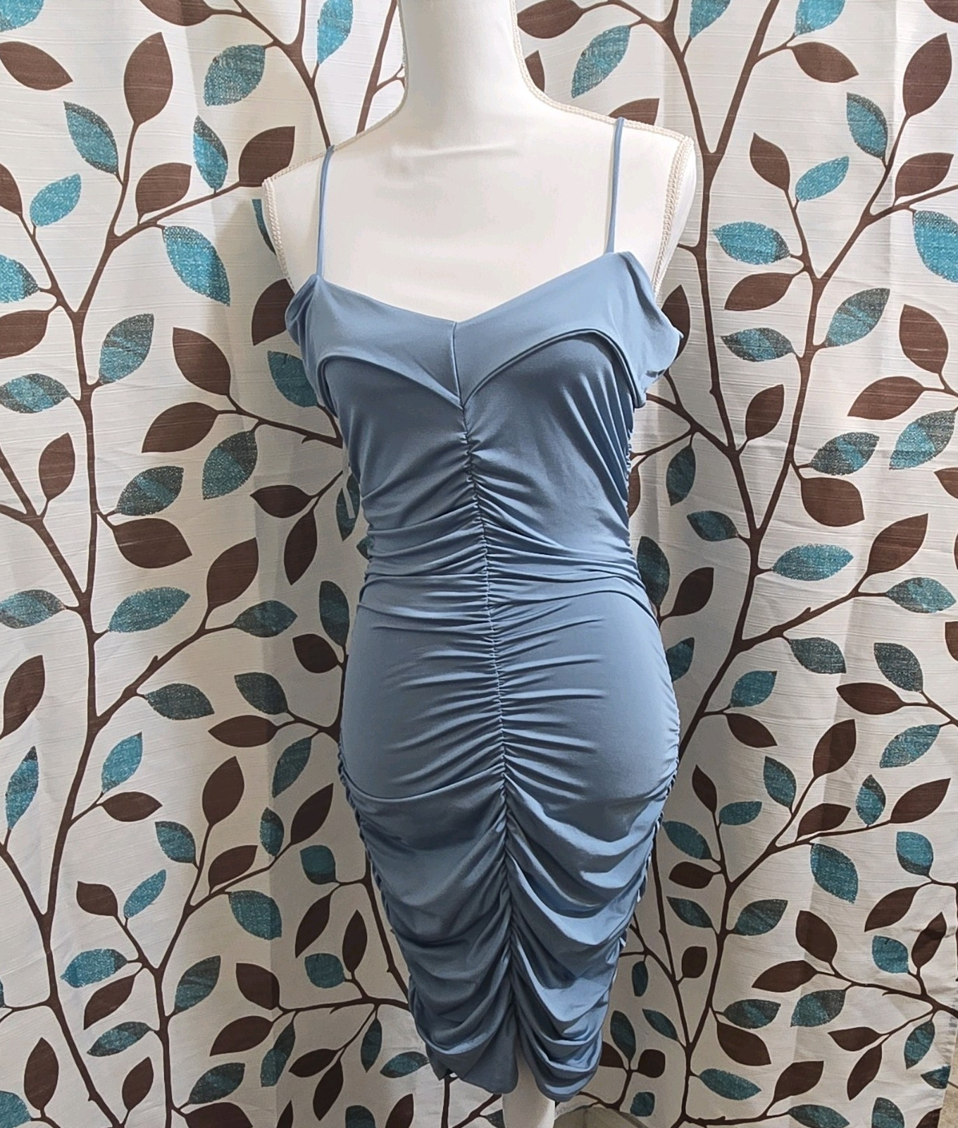 Charlotte Russe Blue Ruched Bodycon Midi Dress Strappy Sleeveless Size S