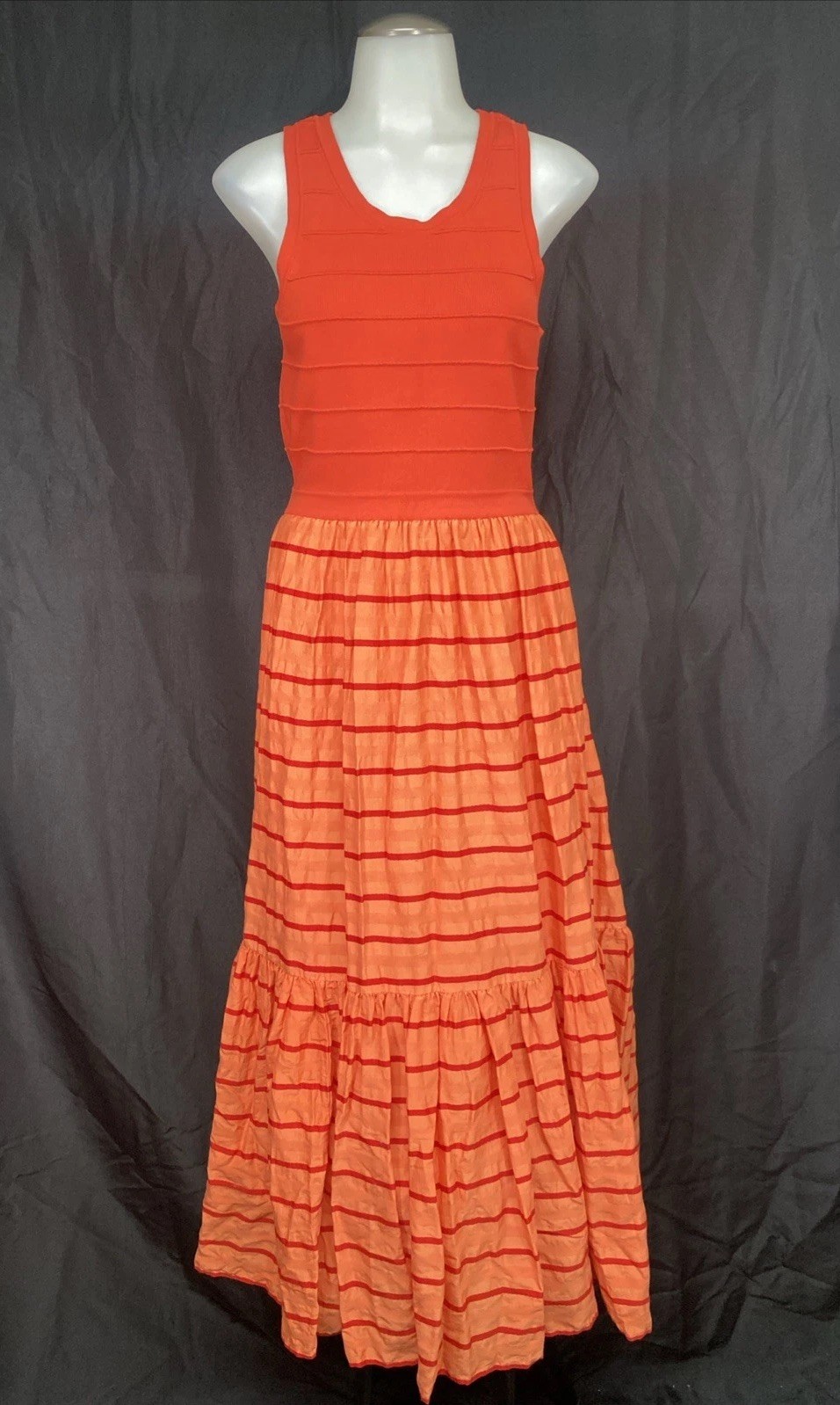 Tanya Taylor Camila Midi Dress Cotton Silk Blend Orange Size L