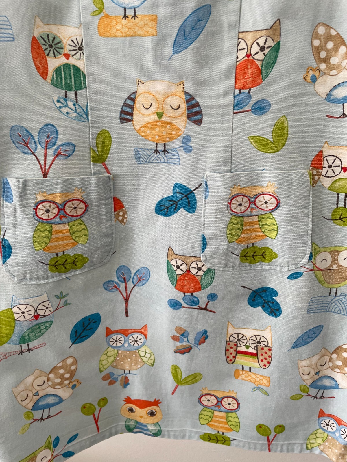 Unique Home Sewn OWL Print COTTON CANVAS Shift Dress With Pockets Size 12