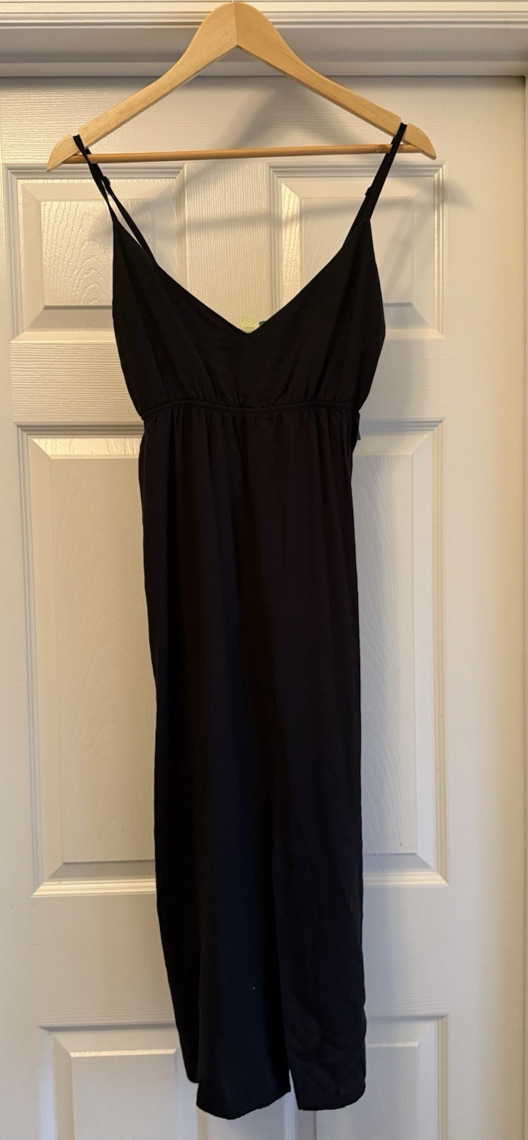FARM Rio Midi Dress Women Medium Petite Black V-Neck Adjustable Strap Slit
