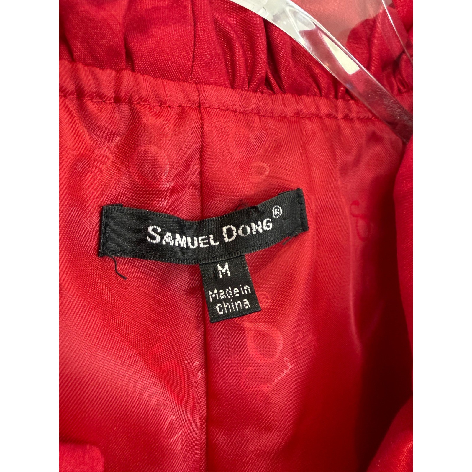 Samuel Dong Red Sculptural Ruffle Bubble Hem Dress Bow Pockets Size M
